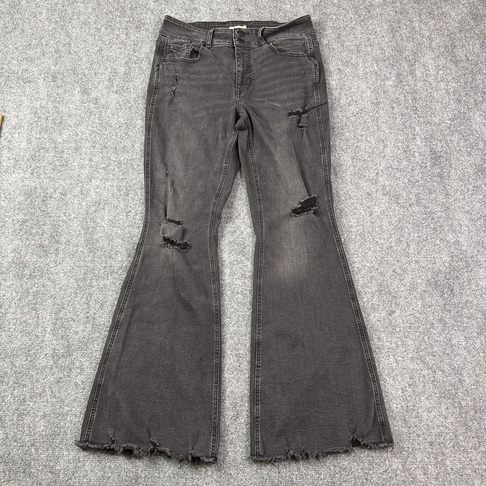 M Jeans Maurices Womens Flare Jeans Size 12 Mid Rise Black Stretch Distressed